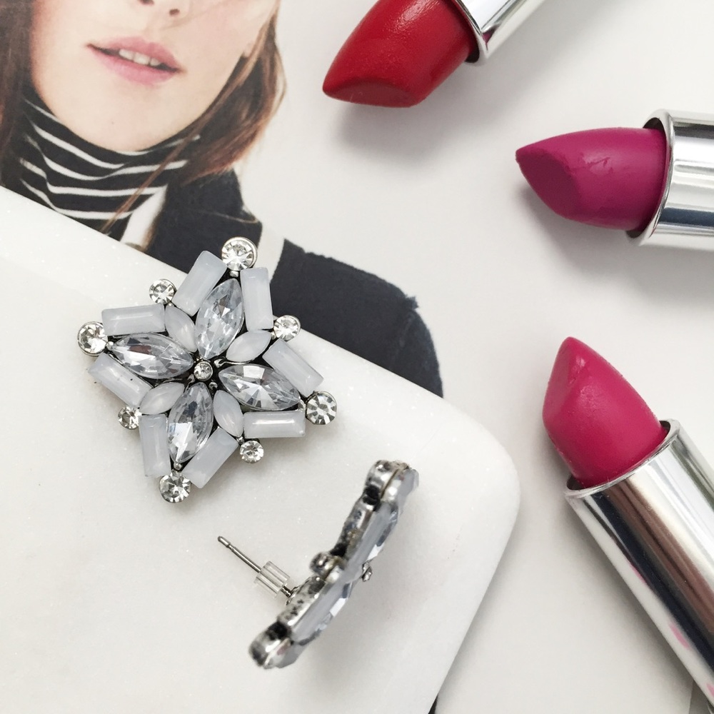 🆑 "Bacall" Earrings || Clear Crystal Statement - Picture 5 of 8
